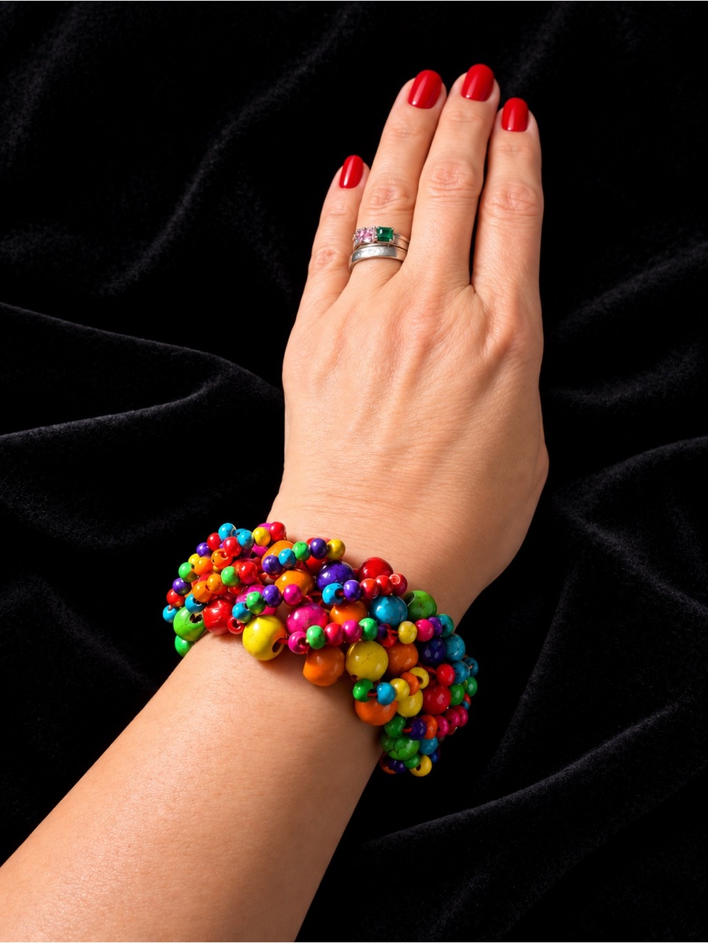 Colorful Wooden Bead Woven Stretch Bracelet
